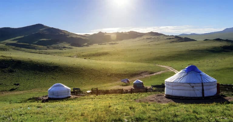 Mongolia countryside with yurts